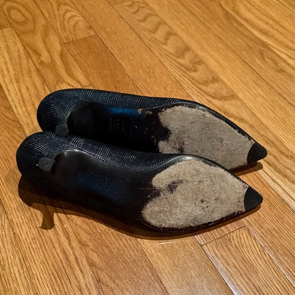 Stuart Weitzman Black Textured Heels - Picture 2 of 3